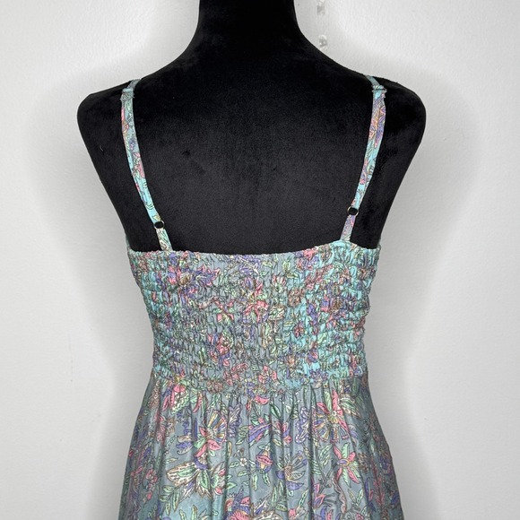 Karma Highway Penn Maxi Dress One Size Aqua Floral Smocked Boho Babydoll Resort - Picture 4 of 8